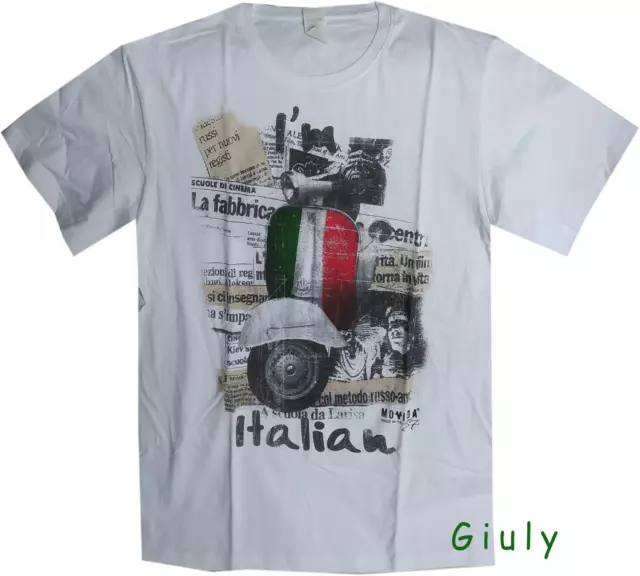 T-SHIRT ITALIA maglia VESPA simpatica IDEA REGALO maglietta bianca tricolore