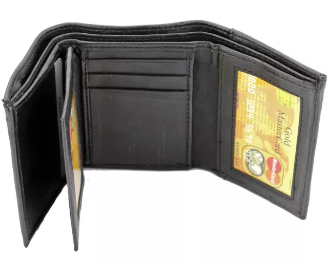 New Mens Black Genuine Leather Trifold Wallet ID Window Credit Card Case Holder