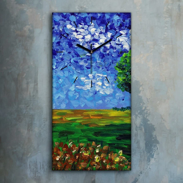 Silencieux Horloge murale sur toile 30x60 Art Tableau grande peinture pays arbre