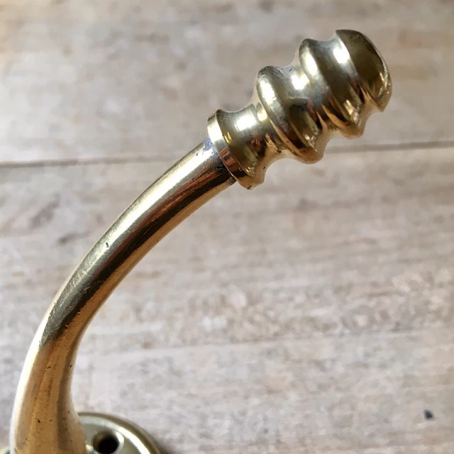 X1 SINGLE Antique Brass Coat Hook Victorian Original Reclaimed Old Vintage 7