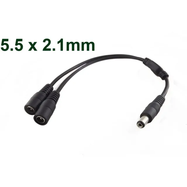 For CCTV DC Power 5.5x2.1mm 1 Male Plug to 2 Female Cable Cord Adapter Splitter