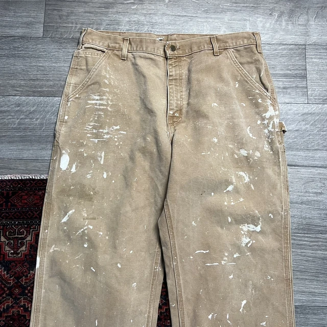 Pantaloni da lavoro vintage anni '90 Carhartt da uomo marrone chiaro beige effetto invecchiato W38 X L32 cotone