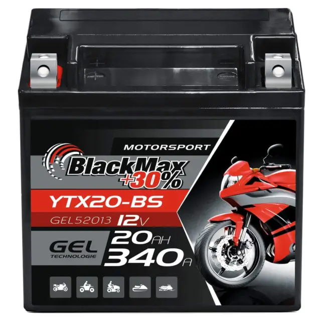 BlackMax CTX20-BS Motorradbatterie GEL 12V 20Ah YTX20-BS 52013 82001