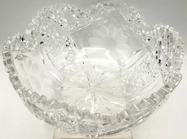 American Brilliant Cut Glass ABP Sawtooth Bowl Daisy / Flowers 8-3/4" W