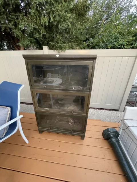 Vintage Industrial Glass Metal Barrister Bookcase. Heavy Duty Working Great