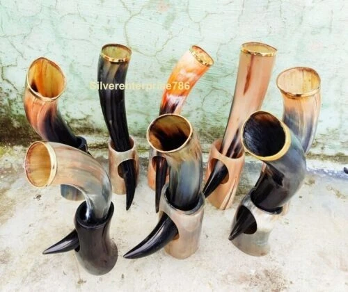 Lot Of 10 Viking Drinking Horn with Stand, Game of Thrones Medieval Beer Tankard