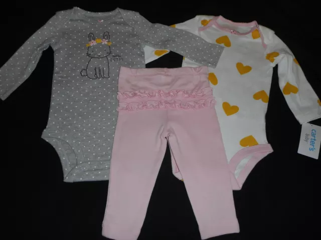 Cute Carters 3-Piece Bunny And Hearts Pants Outfit Clothes - Infant Size Newborn