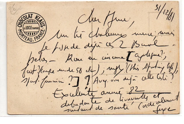 Cpa Publicitaire.Dep 25. MORTEAU. Chocolat KLAUS. Très bon état visible aux scan