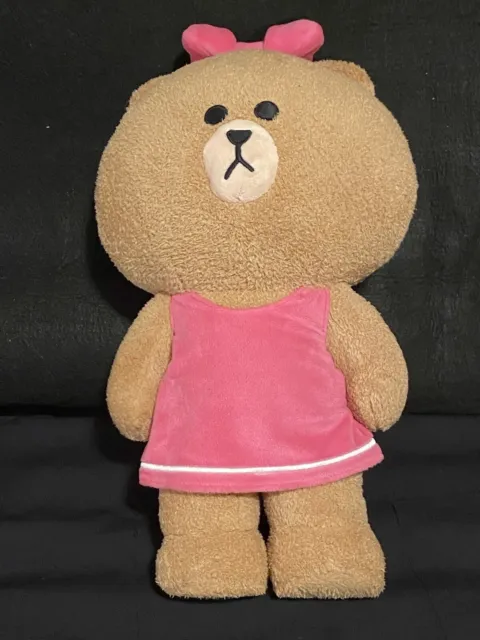 Line Friends Plush Bear in Pink Dress Very Good Condition 14” Lady Teddy Bear