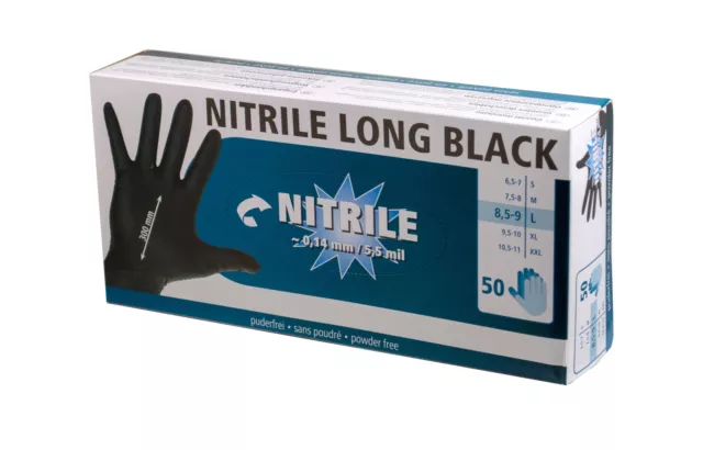 Nitrile Handschuhe Long Black 300 mml, 50 Stück, Größe L