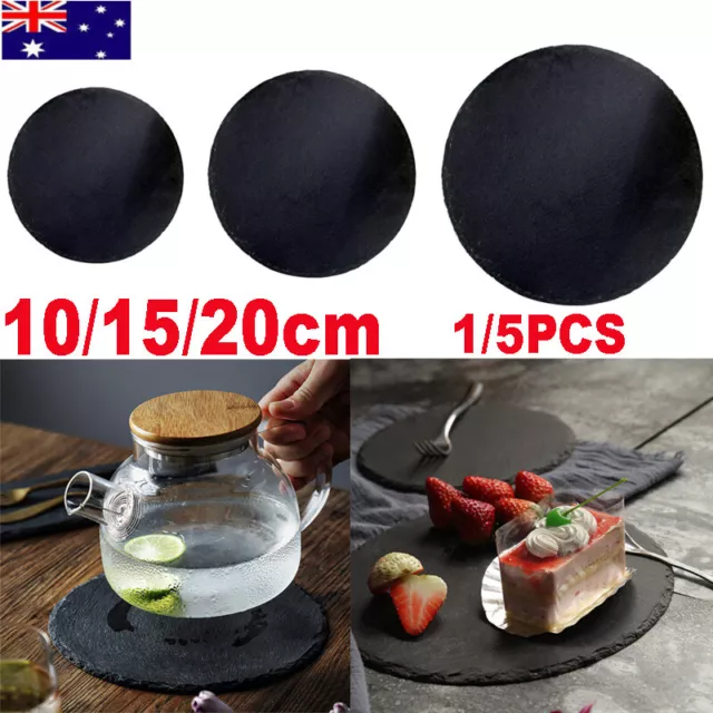 1/5X,Natural Stone Retro Cup Mats Slate Coasters for Drinks Beverages Wine Glass