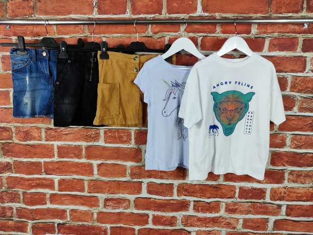 Girls Bundle Age 6-7 Years Zara Gap M&S Etc Denim Skirts Graphic T-Shirts 122Cm
