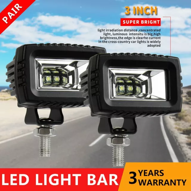 Pair 3''INCH LED Work Light Cube Pods Flood Offroad Fog Driving Lamp SUV ATV 4WD