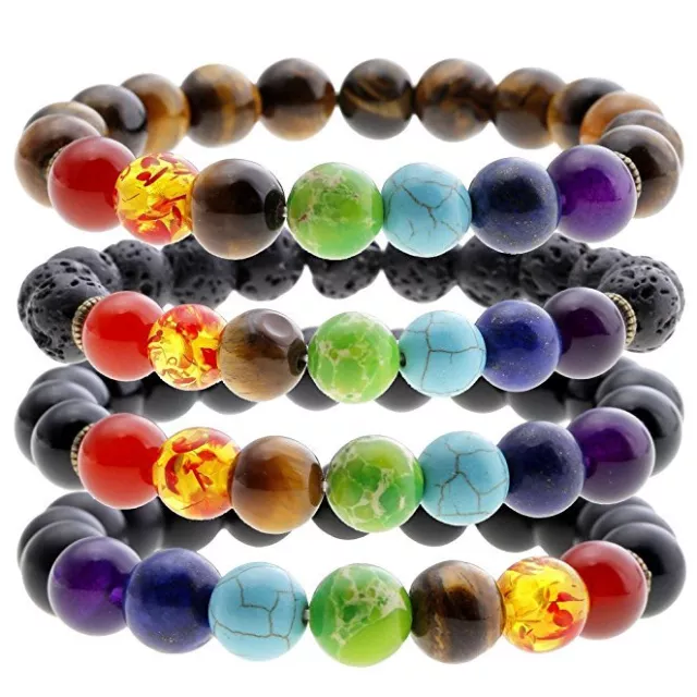 7 Chakra Healing Balance Prayer Beaded Bracelet Lava Yoga Reiki Stones Nice Gift 2