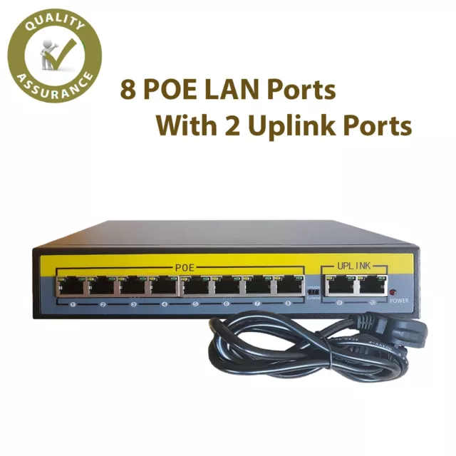 8 Channel PoE Switch Ethernet 10/100 Mbps Network 10 PORT Hub For CCTV IP NVR