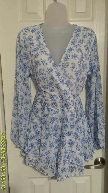 romper womens Large  new one piece blue and white 