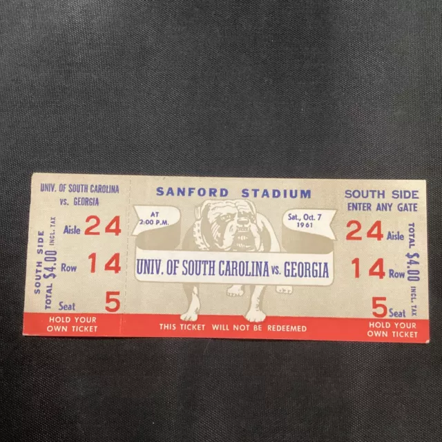 1961 University of South Carolina Vs Georgia Oct 7 College Football Ticket