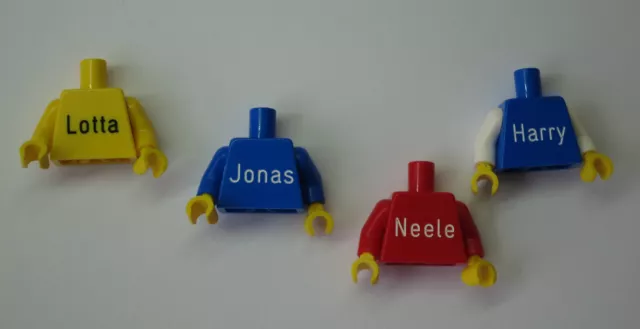 Lego Minifigur Torso personalisierte mit Namen graviert bis 5 Buchstaben