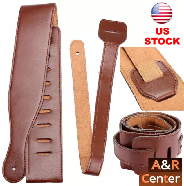 Ceinture de guitare marron réglable en cuir PU souple pour basse acoustique électrique