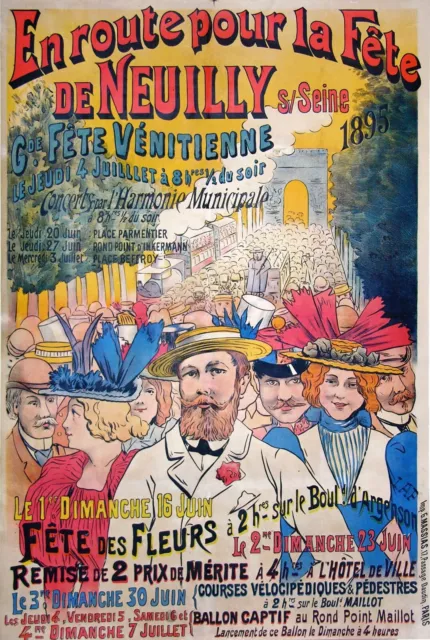 Affiche Ancienne Entoilee  Iap 1895   Fete De Neuilly   Fete Des Fleurs