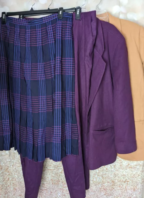 Damage 100% Vintage Wool Clothing Lot Purple Tan Dark Blue To Be Upcycled