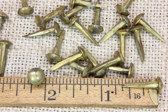 Old Brass Furniture Nails 5/16” Domed Round Head 25 Trunk Tacks Vintage 5/8” 2
