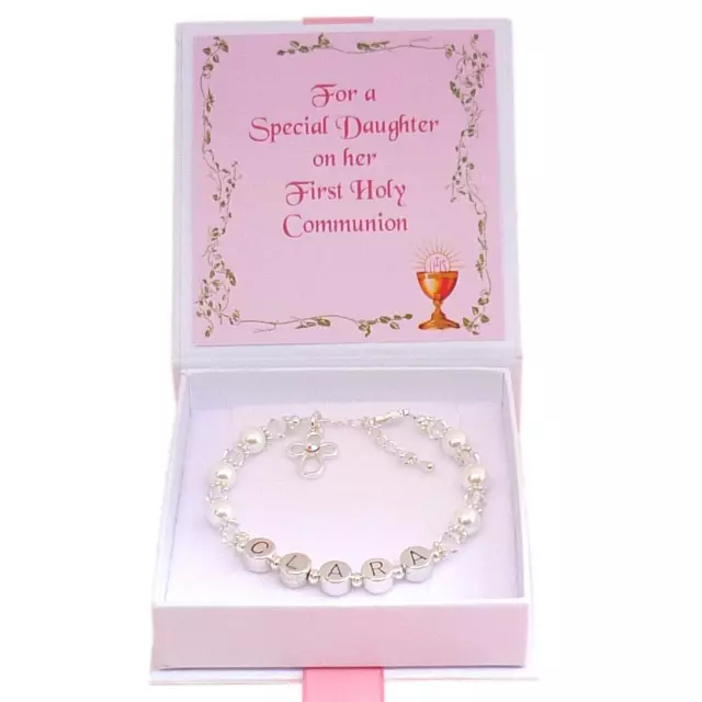 Girls Personalised Bracelet, Gift for First Holy Communion Day, Any Girls Name