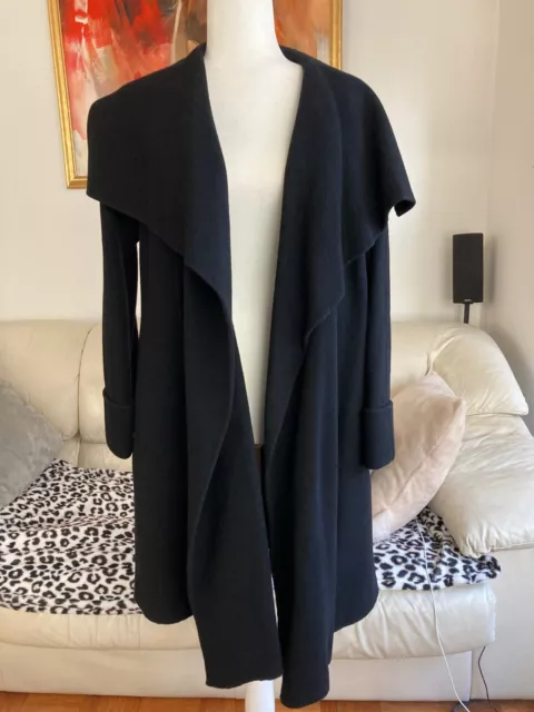 DKNY PURE Black Soft Wool Coat With Shawl Collar & Open Front – Size Small