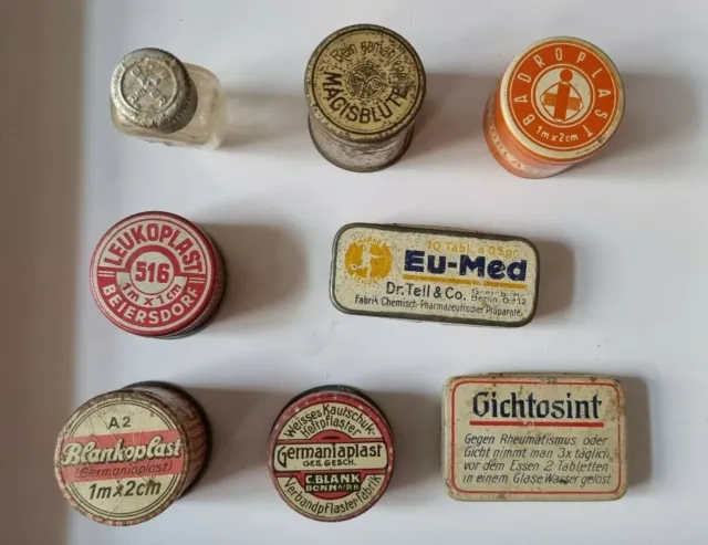 Konvolut antiker Miniatur Blechdosen Germaniaplast Apotheke Kaufmannsladen