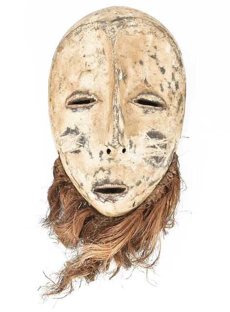 Lega Mask Bwami Society Congo Wood Raffia Beard African Art