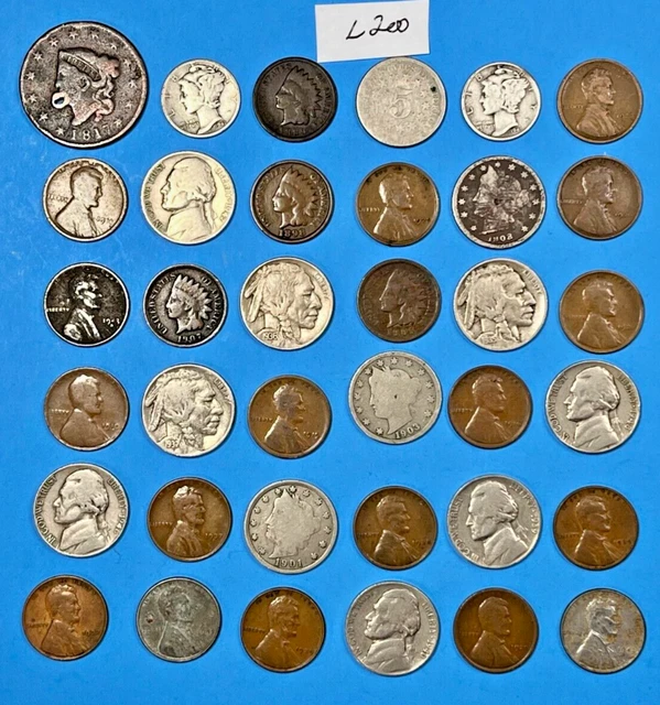 Estate Lot Of 36 Old Coins 1817 Large Cent Buffalo Nickels Silver Dimes #L200