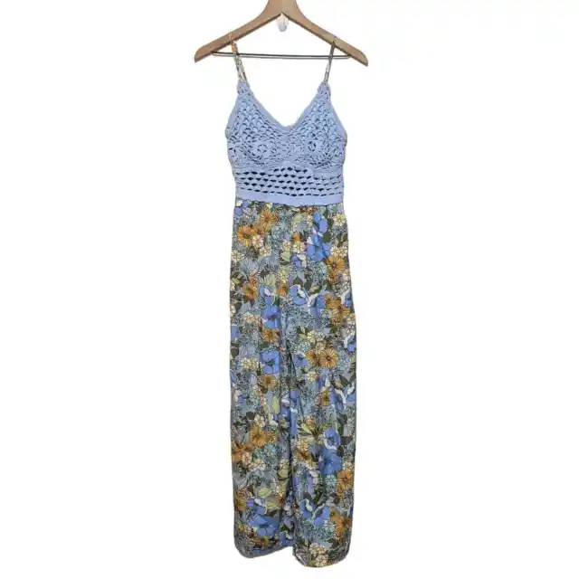 Band of Gypsies BOG Collective Womens Crochet Floral Jumpsuit Size S Blue Yellow