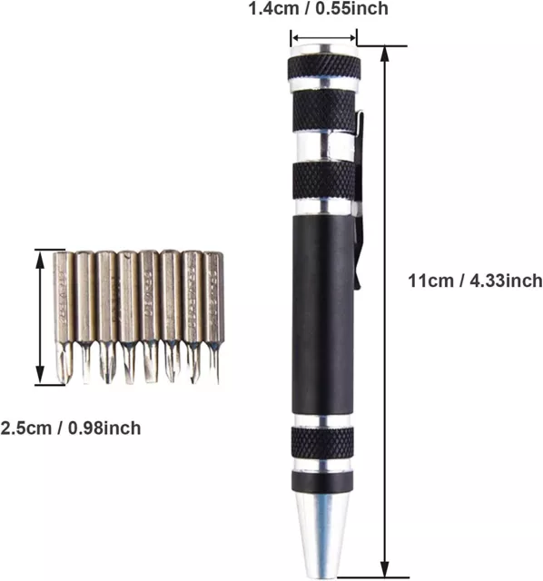 Attrezzo utensile penna cacciavite multiuso portatile 8 inserti estraibili