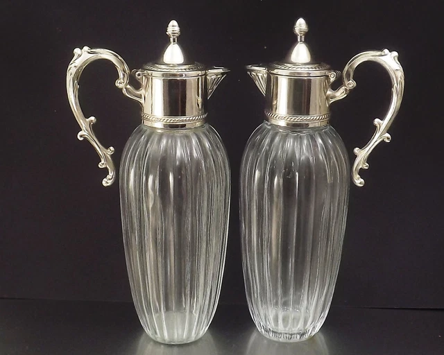 Sheratonn Italie Paire De Carafes En Verre Et Metal Argente Vers 1970