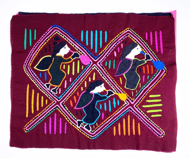 Multicolor quilt Unframed wall décor panel, Latin American Panama mola art