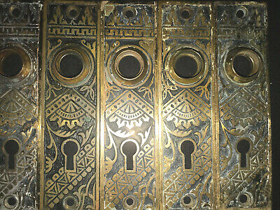 5 Antique Art Deco Knob Plate Bronze Brass Metal Skeleton Key Hole Architectural 3