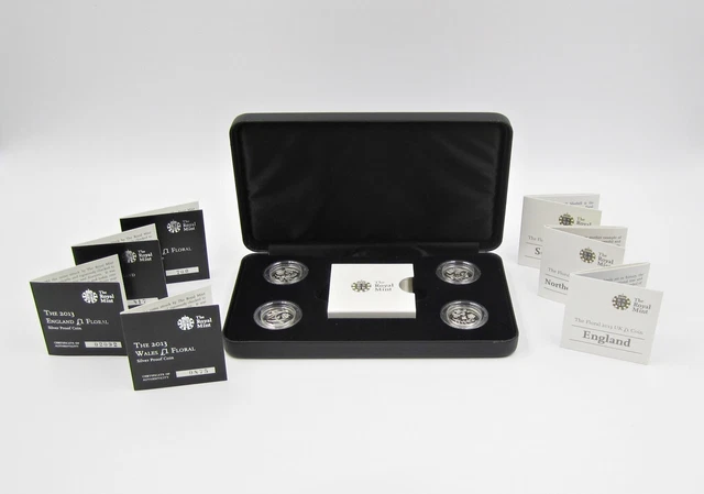 ROYAL MINT 2013-2014 SILVER PROOF £1 ONE POUND 4 x COIN SET - FLORAL SERIES