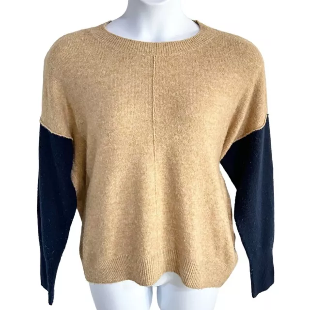 Vince Camuto Camel Tan Navy Blue Two-Tone Colorblock Crewneck Sweater Size M
