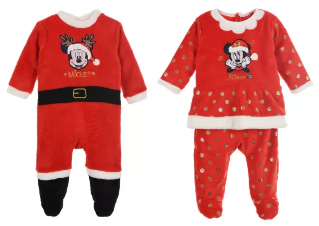Bambini Natale IN Pile Pigiama Tutina Mickey & Minnie Mouse