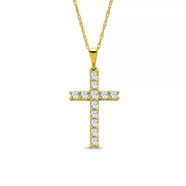 14K Yellow Gold Diamond Cross Pendant with Gold plated Silver Chain 1/2ct, 18"