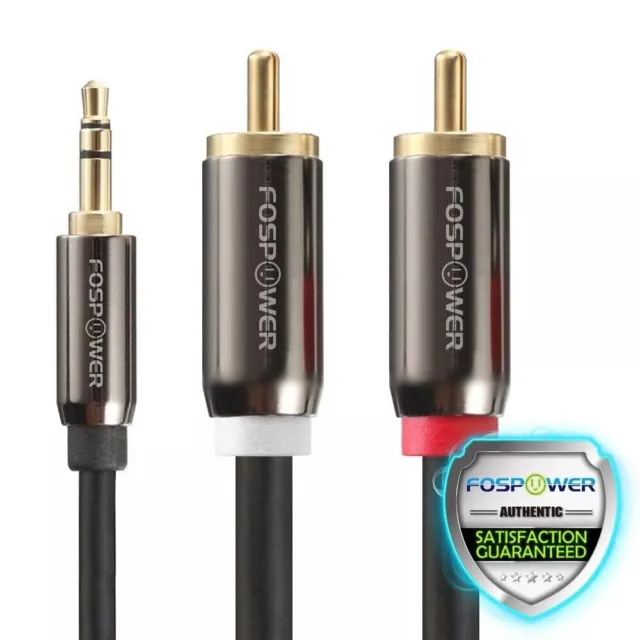 FosPower 6 Fuß 24k vergoldet 3,5 mm AUX Stereo M/M 2 RCA Stecker Audiokabel Y Kabel