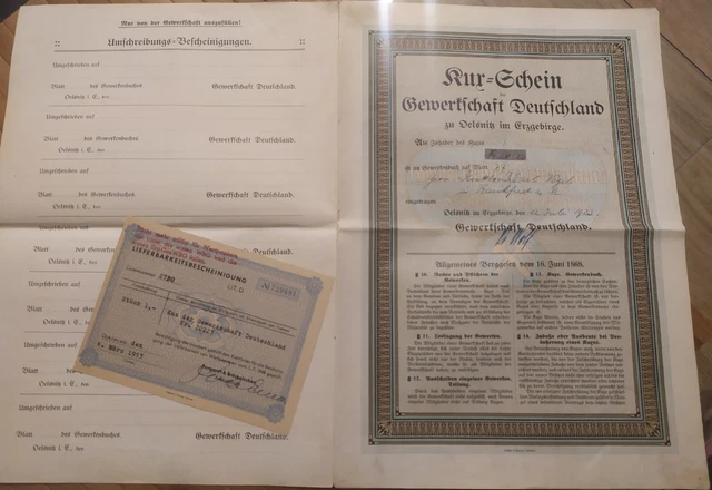 Germany 1923 Kux Note Oelsnitz 1868 Bond Aktie Anleihe + Blue Bank Certificate