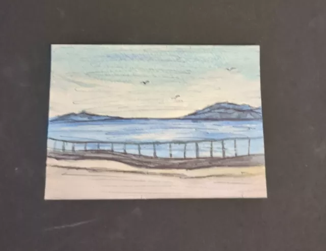 Aceo Handpainted Original Watercolour Landscape Nature Beach Sea Side Painting