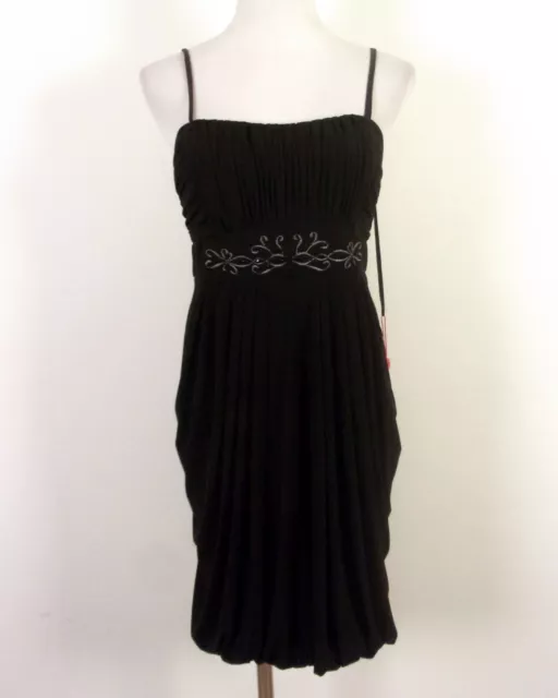 NWT new Decode 1.8 Black Chiffon Dress Beaded Bubble Ruched SZ 10