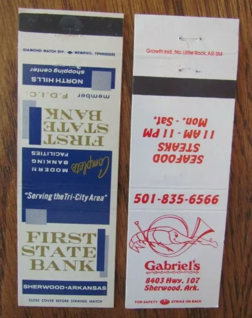 Sherwood, Arkansas: Lot Of 2 Different Matchbook Matchcovers -F