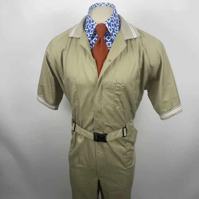 Vintage Mens Jumpsuit One Piece Leisure Jump suit ParaSuit Beige 70s Disco 48 R