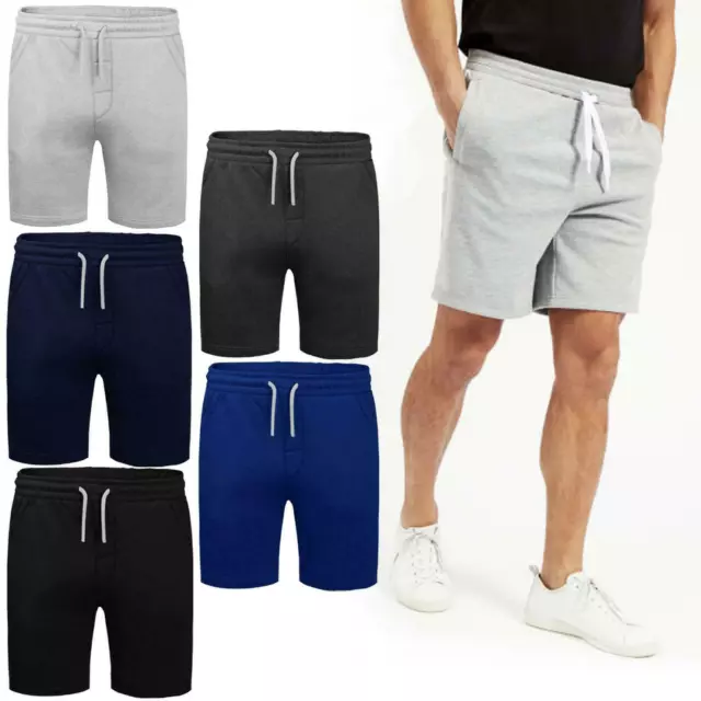 Mens Fleece Shorts Jersey Plain Elasticated Gym Sweat Plus Jogger Jogging S-5XL