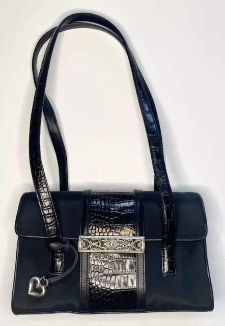 Brighton One World Black Nylon Croc Patent Leather Purse Bag #54930 NWOT!