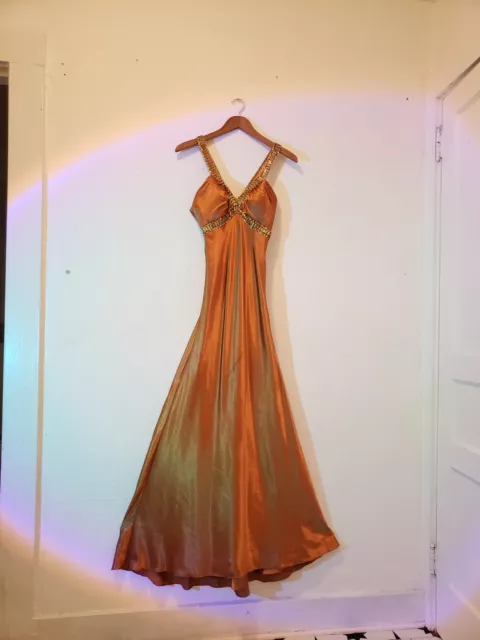 Vtg Y2k Faviana Couture Gown 2 Dress Beaded Satin Long Formal Prom Maxi Orange