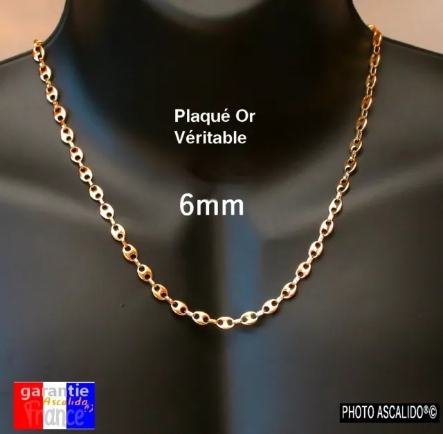 chaine pour homme collier grain de café large 6mm en plaqué OR véritable neuf